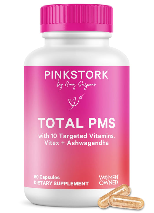Pink Stork PMS Supplement for Women - Vitex, Ashwagandha, Maca Root & 10 Vitamins & Minerals to Support Hormone Balance, Mood, Bloating, Period Regularity - 60 Capsules - NutriGlobal