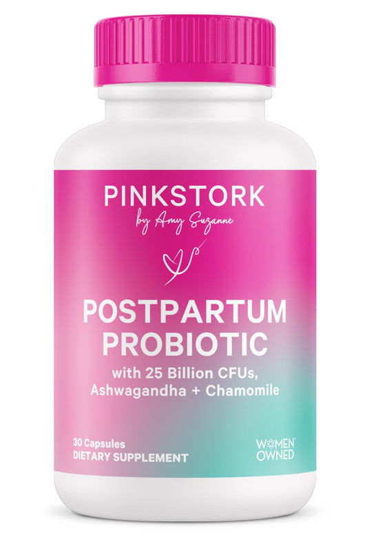 Pink Stork Probiotics for Postnatal Women - 30 Billion CFUS with Ashwagandha and Chamomile, Postpartum Essentials for Hormone Balance, Mood Support, Gut Health, Digestive Wellness, 30 Capsules - NutriGlobal