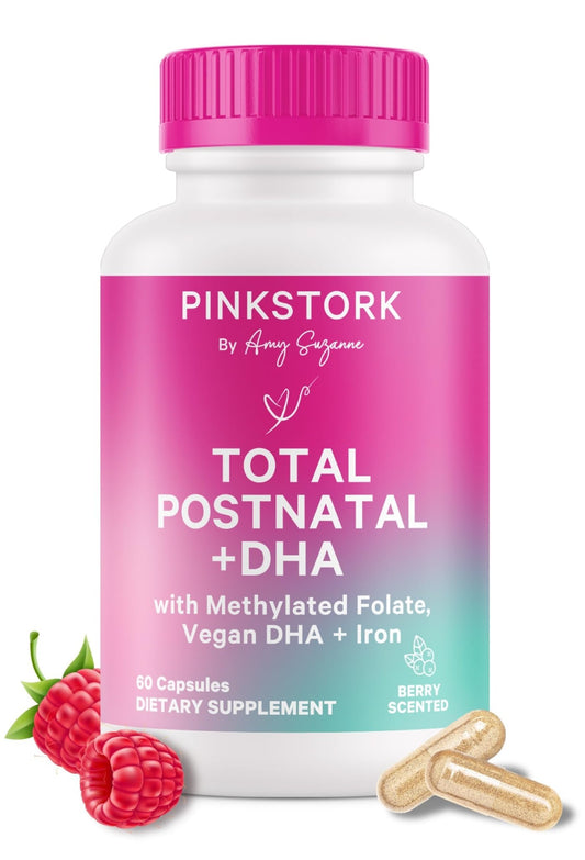 Pink Stork Total Postnatal Vitamins for Women | Vegan DHA, Iron, Folate, B12 | Postpartum Recovery Essentials | Lactation Support for Breastfeeding Moms - NutriGlobal