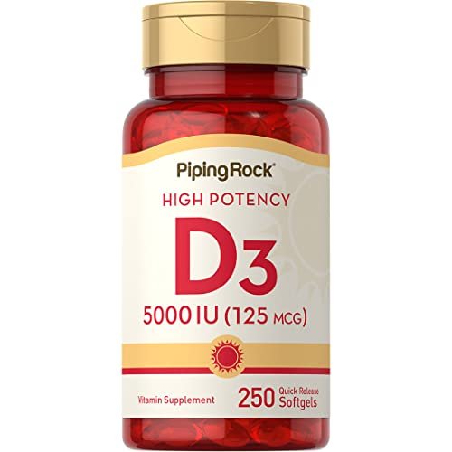 Piping Rock Vitamin D3 5000 IU | 250 Softgels | High Potency Supplement | Non-GMO - NutriGlobal