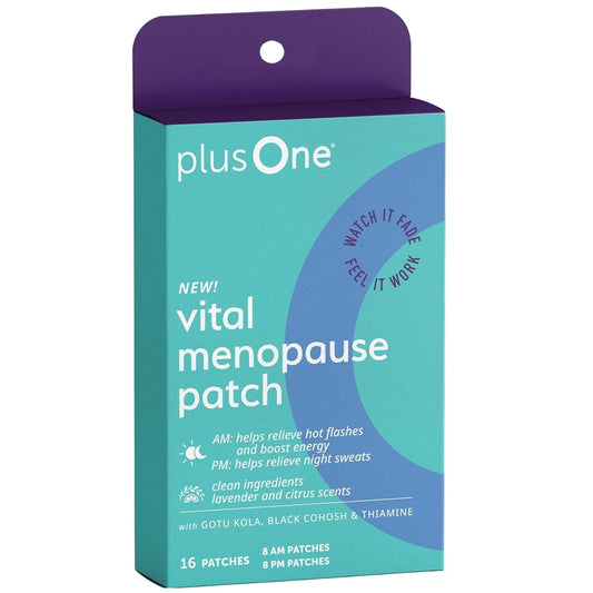 plusOne Vital Menopause Patches AM & PM – Hot Flash & Night Sweat Support – Promotes Energy & Sleep – Herbal Arjuna Daily Patches – 16ct - NutriGlobal
