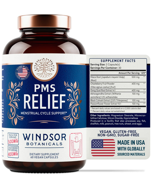 PMS Support Supplement for Women with Chasteberry, Maca Root, Ashwagandha - Period Relief, Bloating Relief for Women, Mood Support, Hormone Balance Herbal Supplements - 30 Day, 60 Vegan Capsules - NutriGlobal