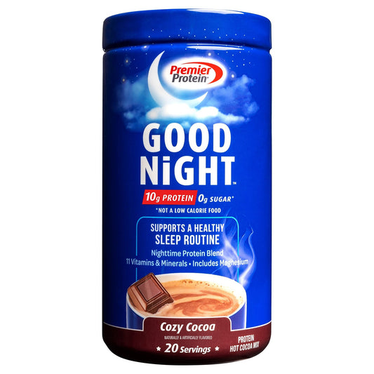 Premier Protein Good Night Protein Powder, Hot Cocoa Mix, 10g Protein, 0g Sugar - NutriGlobal