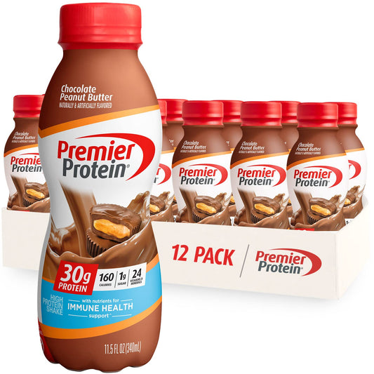 Premier Protein Shake, Chocolate Peanut Butter Liquid, 30g Protein, 1g Sugar, 24 Vitamins - NutriGlobal