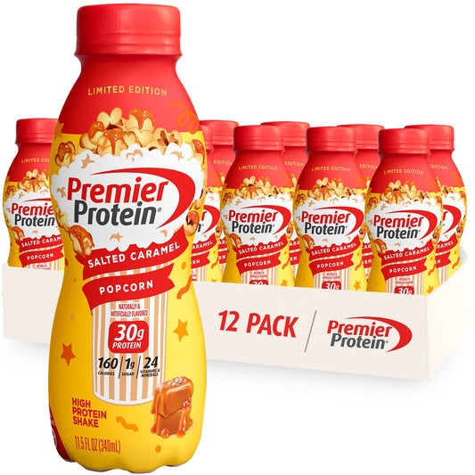 Premier Protein Shake Limited Edition Salted Caramel Popcorn, 30g 1g Sugar 24 Vitamins - NutriGlobal
