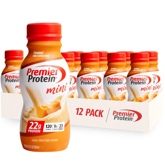 Premier Protein Shake MINIs, Caramel, 22g Protein, 120 Calories, 1g Sugar, 8.75fl oz - NutriGlobal
