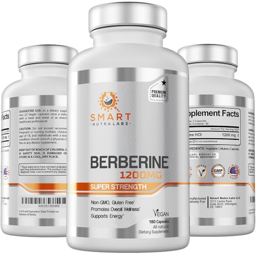Premium Berberine HCL 1200mg- 180 Vegan Capsules, 100% Pure Berberin - NutriGlobal