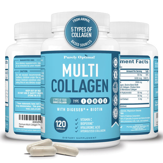 Premium Multi Collagen Peptides (Types I, II, II, V, X) - Collagen Pills for Skin Care, Hair Growth, Nails & Joints - Vitamin C, Hyaluronic Acid - NutriGlobal