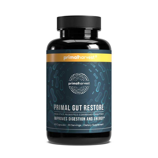 Primal Harvest Restore for Gut Health, Primal Gut Restore w/POSTbiotics, PREbiotics and PRObiotics for Women and Men, 60 CT - Digestion, Colon Cleanse, - NutriGlobal