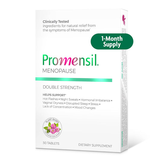 Promensil Menopause Double Strength - Menopause Supplements for Women, Red Clover Isoflavones, Helps Support Hot Flashes, Night Sweats, Restlessness - 30 Count - NutriGlobal