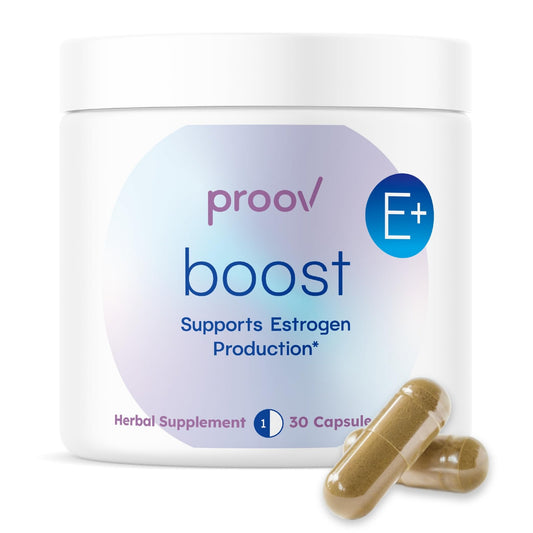 Proov - Boost Supplement for Women - Promotes Estrogen Production - Fertility & Menopausal Support for Women - Hormonal Balance - Evening Primrose Oil Red Clover, Dong Quai, Black Cohosh - 30 Capsules - NutriGlobal