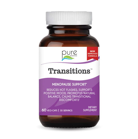 Pure Essence Labs Transitions Vitamins for Women, Natural Menopause Relief Supplement to Promote Hormone Balance, Reduce Hot Flashes, Mood Swings & Night Sweats, 60 Capsules - NutriGlobal