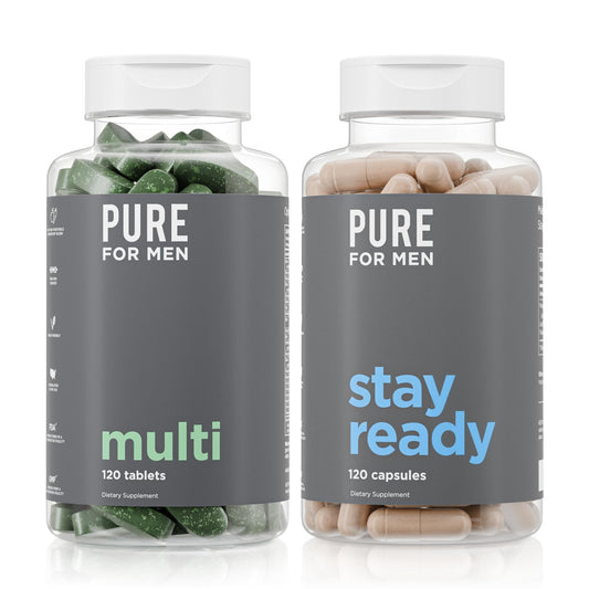 Pure for Men Original Stay Ready Fiber Supplement (120 Capsules) + Vegan Multivitamin (120 Capsules) - NutriGlobal