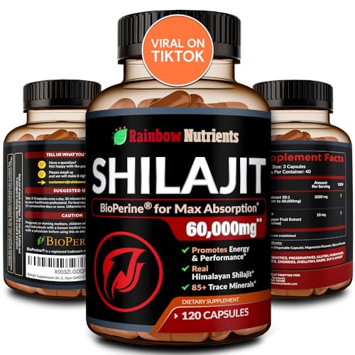 Pure Himalayan Shilajit Capsules Supplement (60,000mg+ Absorption Enhancer+50% - NutriGlobal