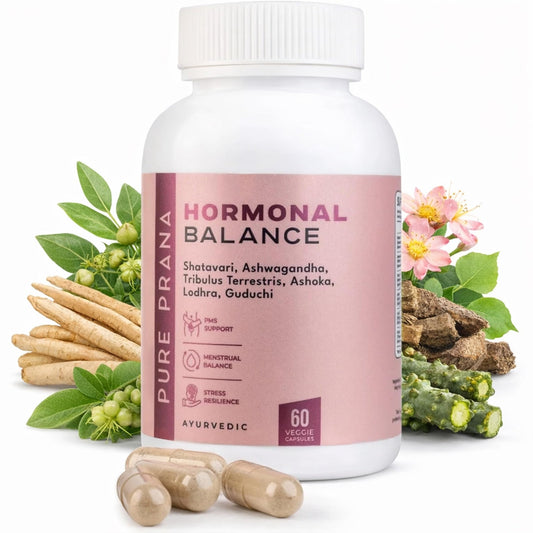 Pure Prana Ayurvedic Hormone Balance for Women - Shatavari & Ashwagandha Supplement for PMS Relief & Menstrual Support - Menopause, Perimenopause & Cortisol Support - 60 Capsules - NutriGlobal