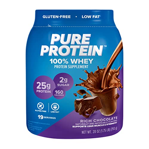 Pure Protein 100% Whey Protein Powder, Rich Chocolate, 25 g Protein, 1.75 lb - NutriGlobal