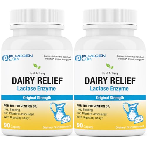 Puregen Labs Dairy Relief Natural Fast Acting Lactase Enzyme 3000 FCC, Lactose Intoleran - NutriGlobal