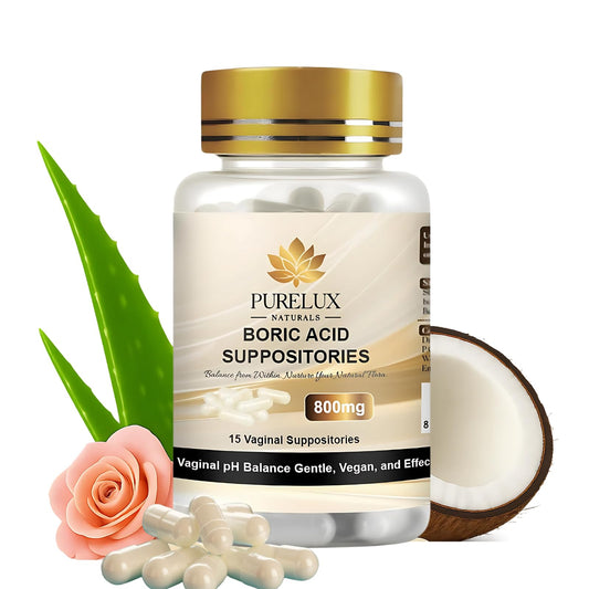 PureLux Boric Acid Feminine Wellness Support 800mg Size 000 30 Count Fragrance-Free Personal Care Formula - NutriGlobal