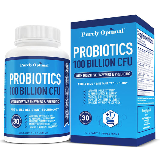 Purely Optimal Premium Probiotics 100 Billion CFU w/Digestive Enzymes - NutriGlobal