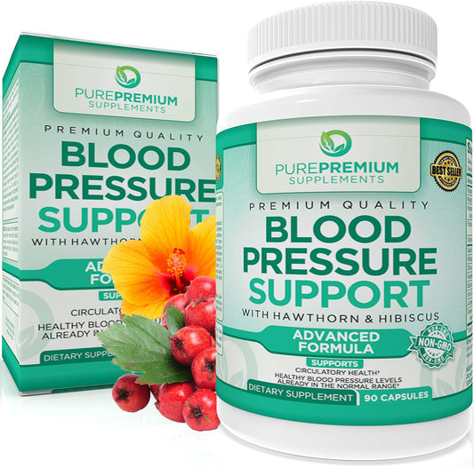 PurePremium Blood Pressure Support Supplement with Hawthorn, Hibiscus & Garlic - NutriGlobal