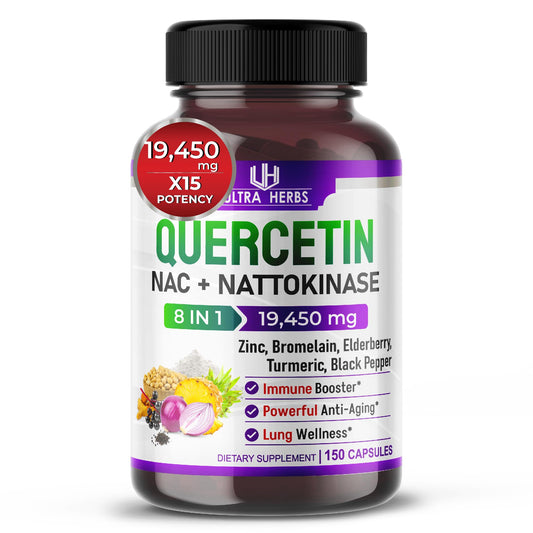 Quercetin 19,450mg 8 IN 1 with NAC, Nattokinase, Zinc, Bromelain, Elderberry, Turmeric - NutriGlobal