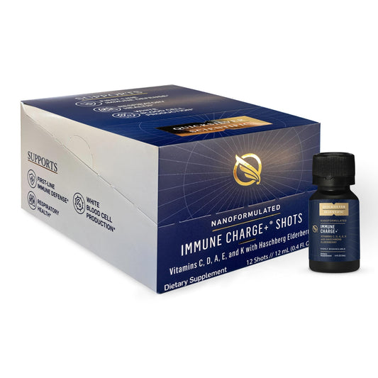 Quicksilver Scientific Immune Charge+ - Portable Wellness with Elderberry, Vitamin C, E, K1, K2, 10,000 IU Vitamin D for Optimal Immune System Support (12 Single Serving Shots) - NutriGlobal