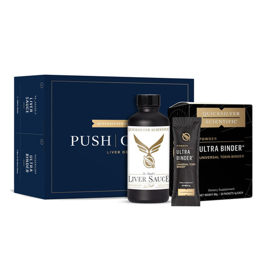 Quicksilver Scientific PushCatch Liver Detox Cleanse - 2 Piece Kit with Ultra Binder (Packets) & Liver Sauce (Liver Support Supplement with Milk Thistle Extract) to Support GI Detox & Toxin Binding - NutriGlobal
