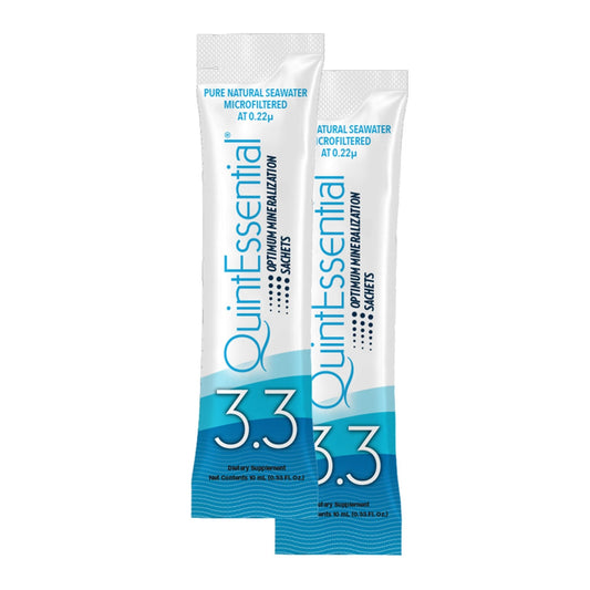 Quicksilver Scientific Quintessential 3.3 Sachets - Hypertonic Solution - Filtered Sea Water Hydration Packets - Liquid Minerals for Muscle Recovery, Stamina + Mineral Replenishment (30 Count) - NutriGlobal