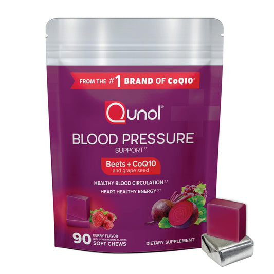 Qunol Beets Chews for Blood Pressure Support, 3 in 1 Beets + CoQ10 + Grape Seed Extract, - NutriGlobal