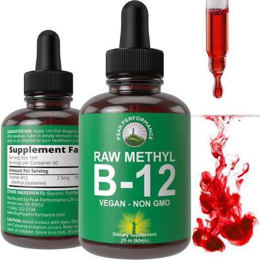 Raw Methyl B12 Liquid Drops. Sublingual Fast Acting Advanced Vegan B 12 Liquid Vitamin Supplement. High Bioavailability Methylcobalamin B-12 Vitamins for Energy, Focus and Relief. for Men + Women - NutriGlobal