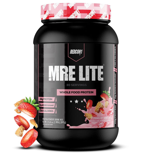 REDCON1 MRE Lite Whole Food Protein Powder, Strawberry Shortcake - Low Carb & Whey - NutriGlobal