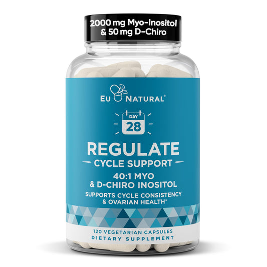 Regulate Cycle Support – Hormone Balance for Women at Optimal 40:1 Myo-Inositol 2000 mg & D-Chiro Inositol 50 mg – Supplement for Period Consistency, Menstrual & Ovulation Support – 120 Vegan Capsules - NutriGlobal