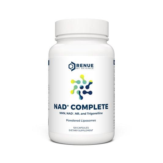 RENUE by SCIENCE NAD+ Complete | 120 Liposomal NAD Supplement Capsules with NMN, NR & Trigonelline - 210mg NMN & 160mg NAD per Serving | Bioavailable Formula for Increased Absorption | Made in the USA - NutriGlobal