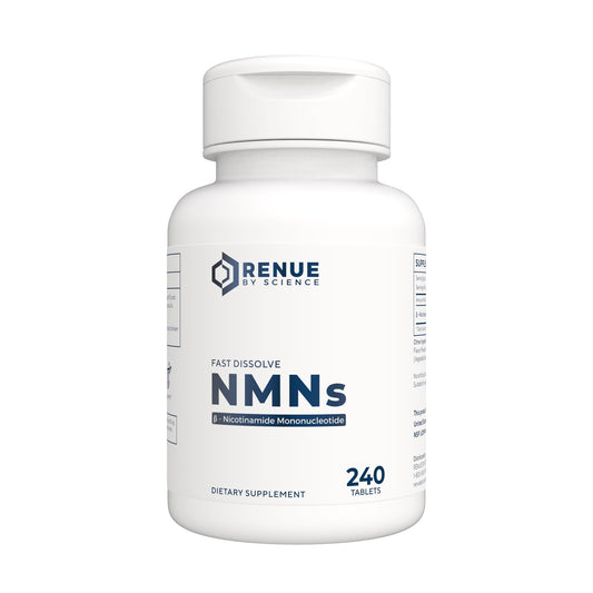 Renue By Science NMN Supplement | 240 Chewable Vegetarian Tablets - 125mg Nicotinamide Mononucleotide per Serving | Lemon Flavour - Manufactured in The USA Third-Party Tested - NutriGlobal