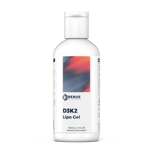 Renue By Science Vitamin D3 K2 Gel | High Strength Liposomal D3 K2 Supplement | 120ml Vitamin D K2 Gel - 2500IU Vitamin D3 & 200mcg Vitamin K2 per Serving | Non-GMO & Allergen Free | Made in The USA - NutriGlobal