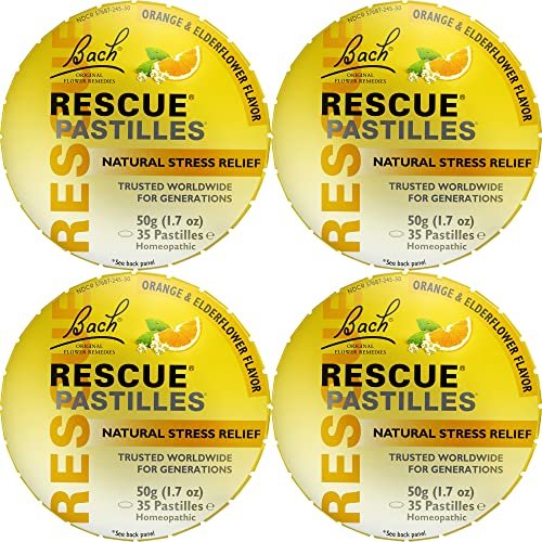 RESCUE Bach PASTILLES, Orange and Elderflower Flavor, Natural Stress - NutriGlobal