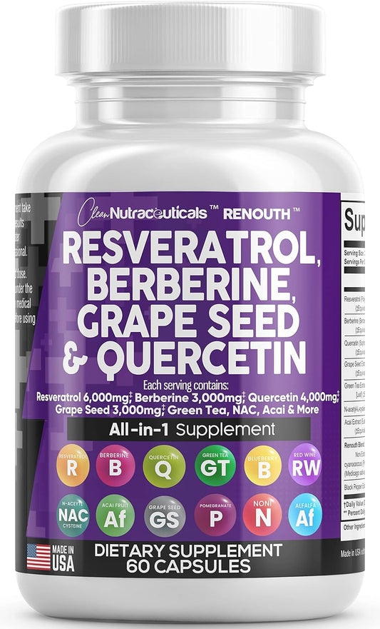 Resveratrol 6000mg Berberine 3000mg Grape Seed Extract 3000mg - NutriGlobal
