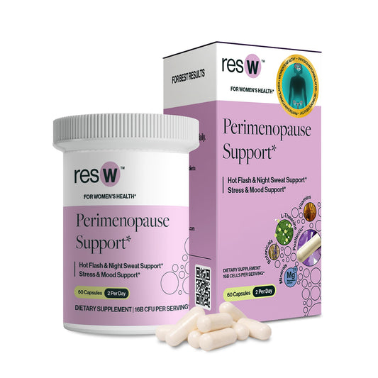 resW Perimenopause Postbiotic Supplement for Women - Hot Flash Support, Night Sweat Relief, Hormone Free, Vegan, Gluten Free, Non GMO, Plant Based Gut Health Support - 60 Capsules - NutriGlobal