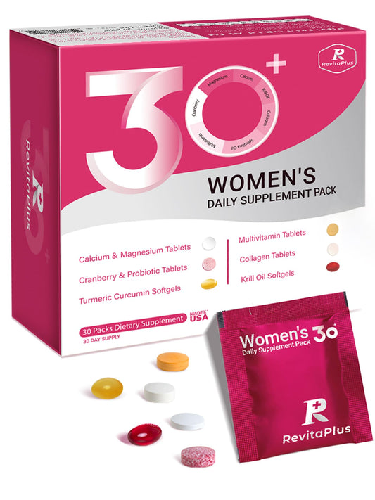 RevitaPlus Multivitamin for Women with Vitamin A,B,C,D3,E,K2,Biotin, Collagen,Krill Oil,Cranberries Supports Energy,Wellness,Beauty and Immune - Vitamin Packs for Women Health 30 Packs - NutriGlobal