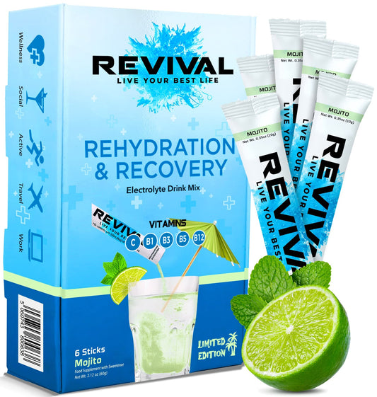 Revival Rapid Rehydration, Electrolytes Powder - High Strength Vitamin C, B1, B3, B5, B12 - NutriGlobal