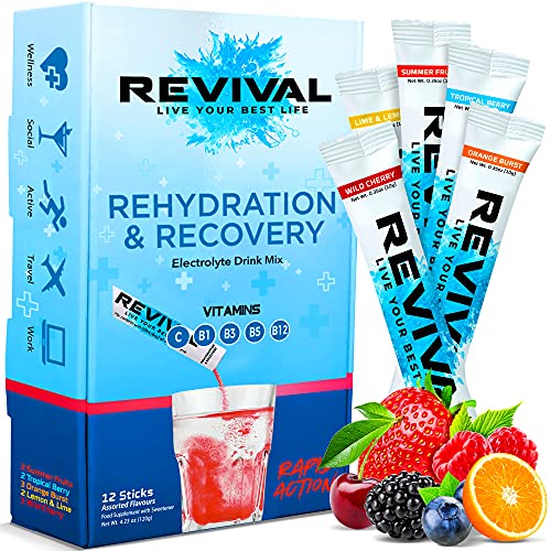 Revival Rapid Rehydration Electrolytes Powder - High Strength Vitamin C, B1, B3, B5, B12 - NutriGlobal