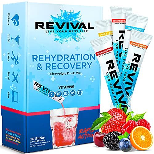 Revival Rapid Rehydration Electrolytes Powder - High Strength Vitamin C, B1, B3, B5, B12 - NutriGlobal