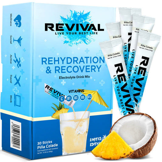 Revival Rapid Rehydration, Electrolytes Powder - High Strength Vitamin C, B1, B3, B5, B12 - NutriGlobal
