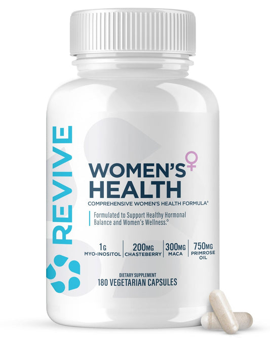 Revive MD Hormone Balance for Women – Hormone Support Supplement w/Myo-Inositol, Chaste Berry, DIM, Vitamins C & E, Evening Primrose Oil – Health & Hormonal Balance (180 Capsules, 30 Servings) - NutriGlobal