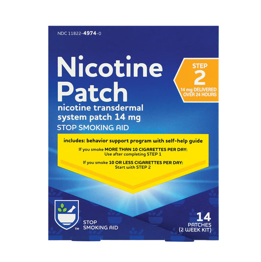 Rite Aid Nicotine Transdermal System Patch, Step 2, 14mg - 14 ct, Nicotine - NutriGlobal