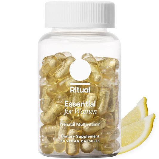 Ritual Essential for Women Prenatal Multivitamin: Folate & Choline for Neural Tube Support, Omega-3 DHA for Fetal Brain Development, Iron, Calcium-Helper D3 & K2, Non-GMO, Vegan, Citrus, 30 Days - NutriGlobal