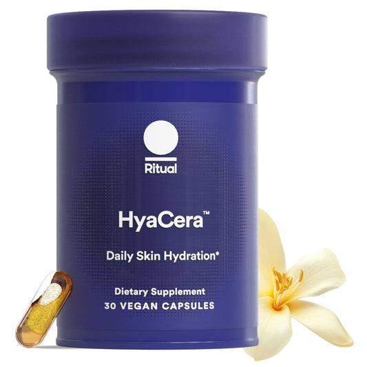 Ritual HyaCera Skin Supplement for Wrinkle Support, with Hyabest® and Ceratiq® for Skin Hydration Support, Hyaluronic Acid, Glycolipids, Ceramides, Gluten Free, Non GMO, Vanilla Essence, 30 Day Supply - NutriGlobal