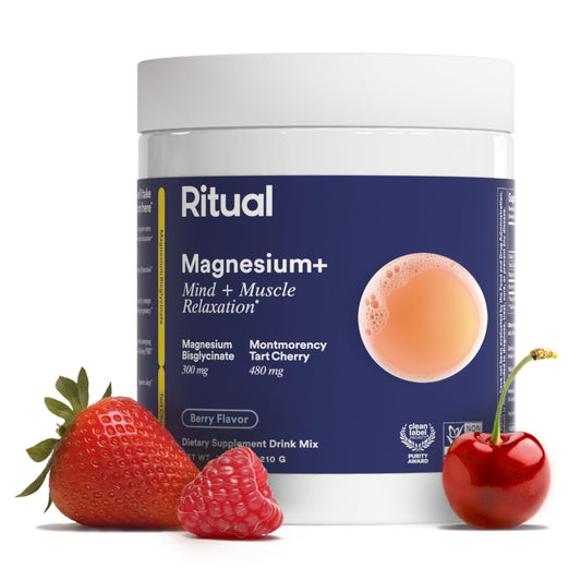 Ritual Magnesium+ Drink Mix Supplement | 2-in-1 Science-Backed Tart Cherry & Gentle on Stomach Magnesium Bisglycinate | Formulated for Mind & Muscle Relaxation | Supports Sleep & Calm | 30 Servings - NutriGlobal