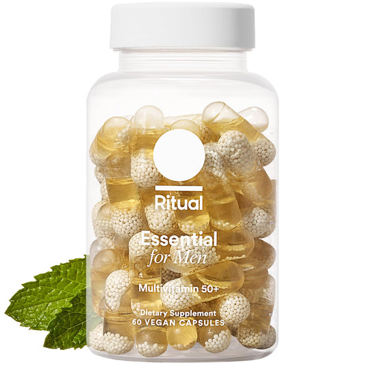 Ritual Multivitamin for Men 50+, Vegan, with Zinc, Vitamin A and D3 for Immune Function Support*, Omega-3 DHA, B12, K2, Gluten Free, Non-GMO, Mint Essenced, 30 Day Supply - NutriGlobal