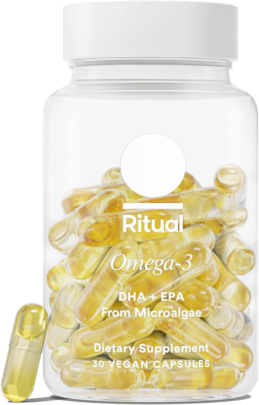 Ritual Omega 3 - Vegan - Science-Backed Dose of DHA & EPA Fatty Acids in 2:1 Ratio, Bioavailable, Brain and Heart Health Support, Minimal Burp-Back, Sustainably Sourced Microalgae, 30 Day Supply - NutriGlobal